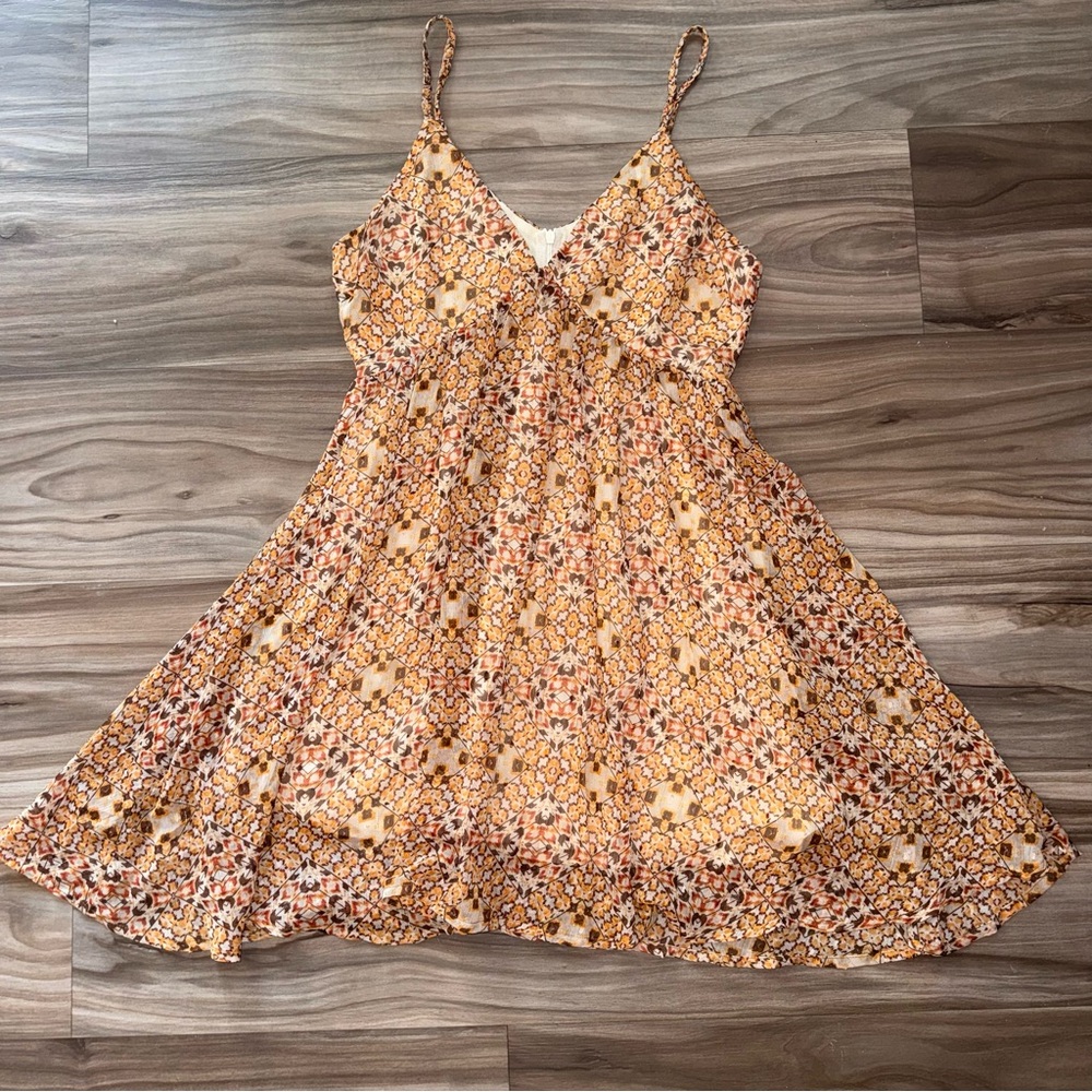 Pink Lily Orange and Cream Patterned Mini Dress